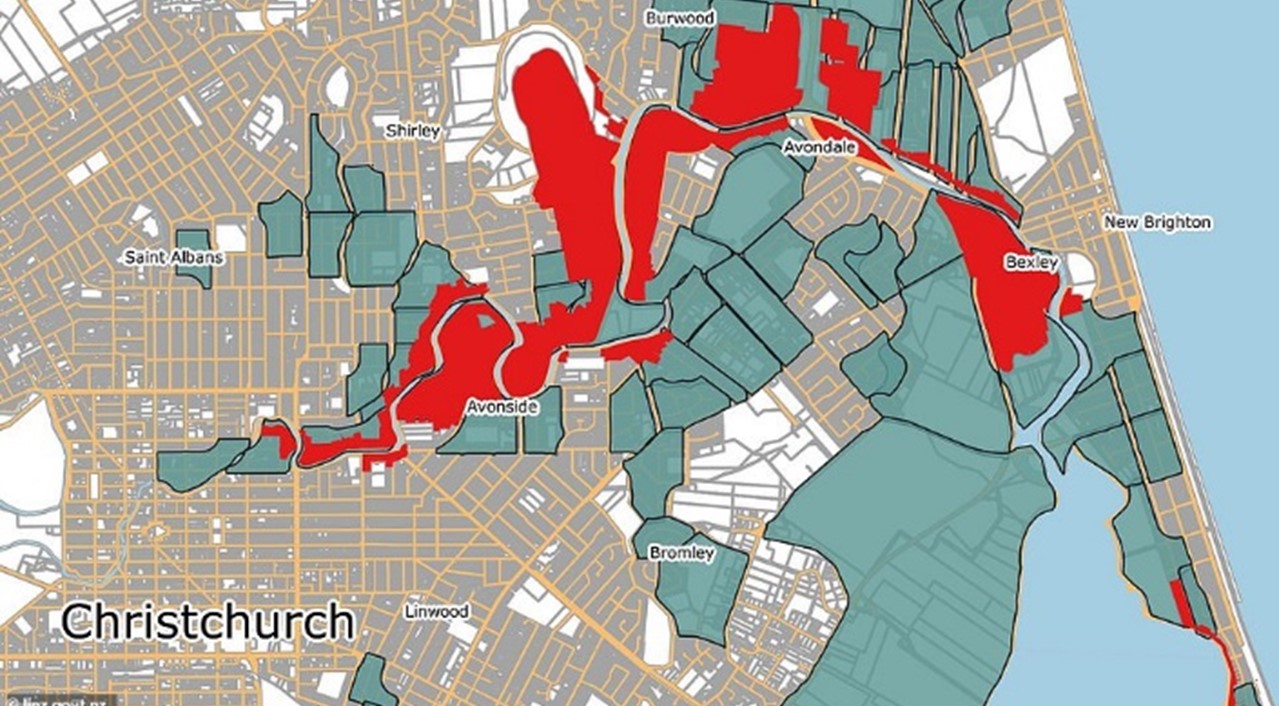 Christchurch red zones following earthquake